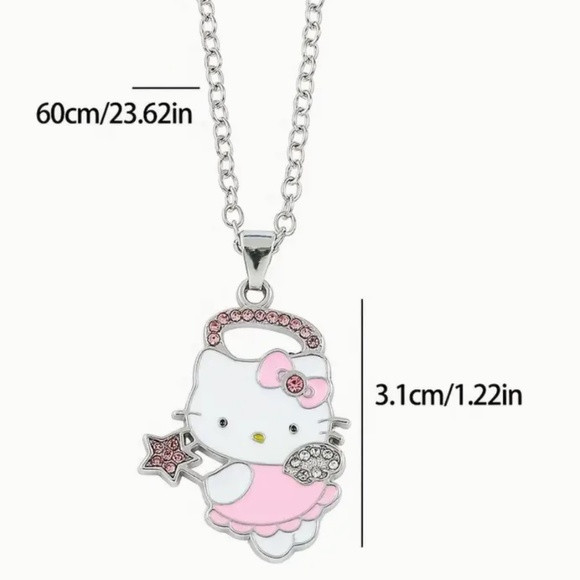 Sanrio Hello Kitty 2pcs Jewelry Set - Chic Pink Rhinestone Necklace & Bracelet, - Picture 5 of 7